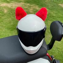 2 vnt. Universalus motociklo šalmas, katės ausų dekoras Mielas motokroso šalmas, Cosplay pliušiniai lipdukai, visiškai nuplėšti nuo šalmo raudona