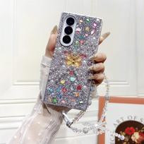 Blizgus deimantinis drugelio apyrankės grandinėlės telefono dėklas, skirtas Samsung Galaxy Z Fold 7 6 5 4 ZFold7 Fold6 Fold5 Fold4 Apsauginis dėklas Galaxy Z Fold7 pilka