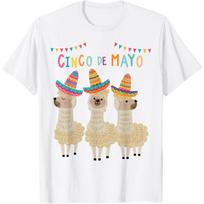 Cinco De Mayo Llama Sombrero Fiesta Graphic Print Cotton TShirt Casual Short Sleeve Tee S