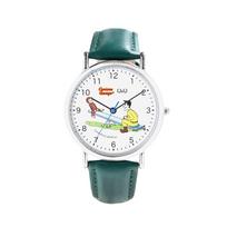 Analog Waterproof Leather Strap Watch featuring Curious George [Citizen Q&Q] Q93B-500PK (Unisex, White)