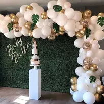 Balionų girlanda 90 vnt – Aukso Baltos + Lapai