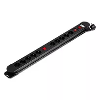 Orno Listwa Ilgintuvas, 10 lizdų 2P+Z, laidas 3x1,5mm2, ilgis 1,5m, 2x apšviečiami dvipoliai jungikliai, šiluminė apsauga. 16A/230 VAC, juodas
