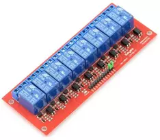 Oem 8 kanalų relės modulis su optoizoliacija - 10A / 250VAC kontaktai - 12V ritė - raudona