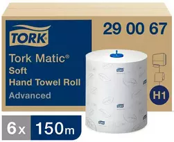 Popieriniai rankšluosčiai Tork Matic Soft Advanced H1 (290067), 2 sluoksniai, baltos spalvos, 150m, 612 lapelių