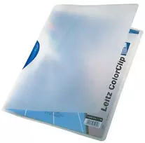 Aplankas su mėlynu spaustuku Leitz ColorClip, A4, sega iki 30 lapų, plastikinis, matinis