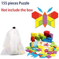 155 pieces Geometric Shape Tangram Jigsaw Puzzle Games Wooden Toy 3D Puzzles Kids Educational Toys for Children Gift