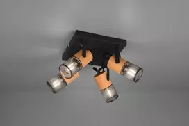 Lubinis šviestuvas Spot Trio TOSH, excl.4xE14, pivotante, ↔ 22cm / ↗ 22cm / ↕ 19,5cm, metal, Negru/Lemn