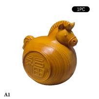 Feng Shui FU Horse Wooden Carved Horse Figurine Bring Good Luck 2026 New Year Zodiac Horse Statue Home Office Decor 1/2pcs