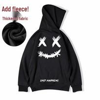 Plus Size Smiley Face Hoodie - Hong Kong Style Ghost Print for Autumn/Winter 3XL juoda
