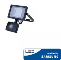 10W LED prožektorius V-TAC, 6400K (šaltai balta), su judesio davikliu, juodu korpusu, SAMSUNG LED chip