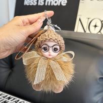 Plush Fox Fur Doll Keychain: Cute Barbie-Inspired Bag Charm for Couples chaki