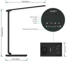 Aukey LT-T10 juoda LED stalinė lempa su prisilietimu | 12W | 3000-6500K | 7 pritemdymo lygiai | 5 apšvietimo režimai