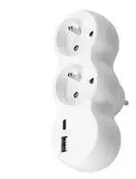 Solight P100USBC šakotuvas su USB A+C įkrovikliu 2 x 10A