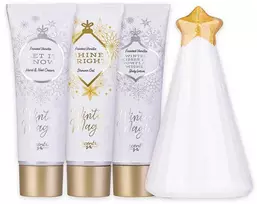 Kūno priežiūros dovanų rinkinys Accentra Winter Magic (60 ml dušo gelis, 60 ml kūno losjonas, 60 ml rankų ir nagų kremas, 100 g vonios bomba)
