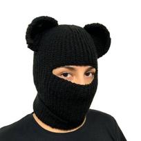 Handwoven Balaclava Hat for Female Knitted Pullover Cap with Bear Ears Costume Full Face Mask Cap Outdoor Sport Headgear 1 juoda