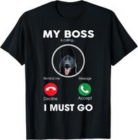 Black German Shepherd Dog Boss Calling Funny Graphic Tee Casual Breathable Cotton TShirt for Men S įvairiaspalvis