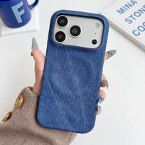 Hong Kong Denim Texture Magnetic Case for iPhone 17 Pro Max: Drop-proof Protective Cover iPhone 16 Pro tamsiai mėlyna spalva