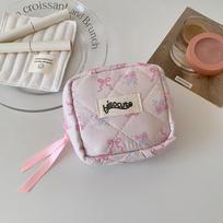 New Bowknot Sanitary Pads Bag Data Cables Organizer Multipurpose Small Cosmetic Bag Large Capacity Coin Purse rožinė