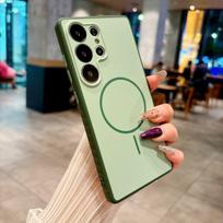 Samsung S25 Case: Skin-Feel Magnetic, Color-Block, Anti-Slip Edge, Drop-Proof, Full Coverage for S26 Ultra, S24 Plus Samsung S23 tamsiai žalia spalva
