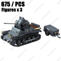 WW2 Germany PzKpfw I Anti-Aircraft Tank Self-Propelled Anti-aircraft Gun Tracked Tractor Armored Model Building Blocks Set Toys