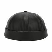 Adjustable Melon Skin Hat Leather Trendy Cap Fashion Brimless Round Landlord Hat  Winter juoda