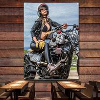 Tapestry of a sexy locomotive girl on a motorcycle 75x100 juoda