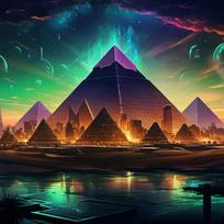 Tapestry pyramid temple Egypt Atlantis dark 75x100 juoda