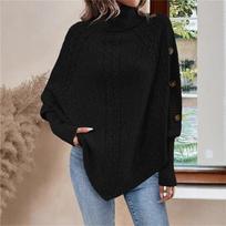 Women's Turtleneck Cable Knit Poncho Sweater Batwing Sleeve Asymmetric Knitwear Top L juoda