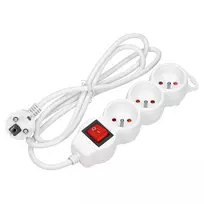 Orno Przedłużacz 3 krypčių prailgintuvas 2P+Z, su jungikliu, 3m H05VV-F 3x1.5mm2, Imax=16A, plokščias kištukas, baltas