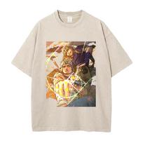 Anime JoJos Bizarre Adventure Johnny Gyro Print T Shirt Men Women Washed Cotton Tshirts Retro Casual Clothing Harajuku Tshirt S