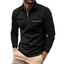 Men's Long Sleeve Polo Shirt with Zipper Pocket, Casual Slim Fit Solid Color Collared Shirt for Daily Wear L juoda