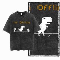 Dinosaur Game Theme Retro Print Washed Exclusive Pattern Unisex TShirt Trendy Street Style Oversized Short Sleeve S