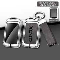 Suitable for Volvo XC40 EV car key case 2020 2021 2022 2023 2024 high-end alloy leather car key case auto accessories sidabro pilka spalva