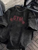 Vintage Acid Wash Gym Barbell Graphic TShirt Oversized Workout Casual Cotton Tops for Men Women Oversized T Shirt Yk Top S