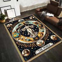 Tarot Card Style Carpet with  The World  Design, Zodiac Signs, and Stars Suitable for use as an anti-slip for living room bedroom sofas 40x60cm( 15x23in )