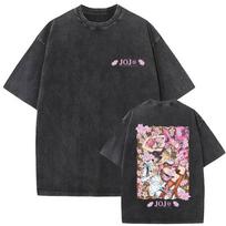 Japanese Anime JoJos Bizarre Adventure Kujo Jotaro Washed Vintage Graphic Tshirt Men Women Casual Oversized Cotton T Shirts S