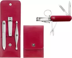 „Twinox Zwilling“ kelioninis rinkinys – odinis dėklas, 4 dalys – raudonas