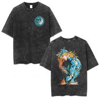 Anime Jojo Bizarre Adventure Johnny Joestar STEEL BALL RUN Vintage Acid Washed T Shirt Men Women Cotton Short Sleeves Tshirt S
