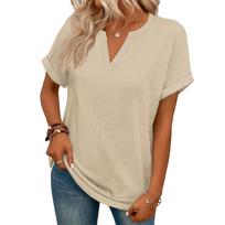 V Neck T Shirts for Women Casual Short Sleeve Shirts for Women Loose Fit Tshirts Shirts for Women Spring Tops for Women Summer Tops for Women L smėlis