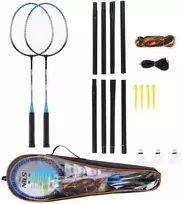 NRZ012 PLIENINIS / BADMINTONAS RINKINYS 2 REKETĖS + 3 SKIRTUMAI + TINKLAI 195x22cm + NILS dangtelis