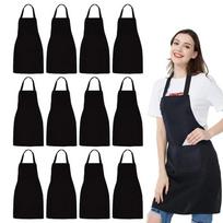 12 Pack Bib Apron - Unisex Black Apron Bulk with 2 Roomy Pockets Machine Washable for Kitchen Crafting BBQ Drawing juoda