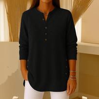 Women's Long Sleeve Henley Neck Button Down Casual Tunic Top with Side Button for Daily Wear Office School Travel M juoda