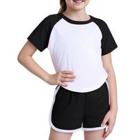 Girls Short Sleeve Raglan T Shirt and Shorts Set Crew Neck Casual Outfit Soft Lightweight Fabric Summer Wear 100 juoda