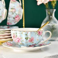 5 spalvų Bone China kavos puodelio lėkštė Šaukštas vienas rinkinys Gėlių arbatos puodelių rinkinys Europos porcelianinis puodelis ir lėkštė kavos puodeliui Dovana 1 PCS mėlyna