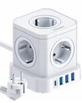 Biały Listwa Zasilająca Voomy Powercube S6 Z Jednym Usb-C I Trzema Usb-A