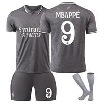 Real Madrid Mbappe Vaikų Sporto Įranga Pilki Futbolo Marškinėliai Jaunimo Treniruočių Marškinėliai Kvėpuojantys Greitai Džiūstantys Vaikų Futbolo Rinkinys 120-130 CM pilka spalva