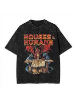 Washed T-Shirt Houses and Humans Retro 90s Hip Hop Oversize Dungeon Dragon DnD Streetwear Printed Tops Tees for Men S įvairiaspalvis
