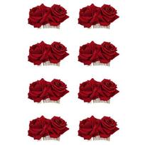 TEXU 8X Rose Flower Hair Clip Slide Flamenco Dancer Pin Flower Brooch Lady Hair Styling Clip Hair Accessories raudona