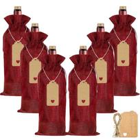 12Pcs Burlap Wine Bags Wine Gift Bags for Christmas Wedding Birthday Drawstrings Wine Bottle Storage Bags with Tags & Ropes Kits 16x36cm