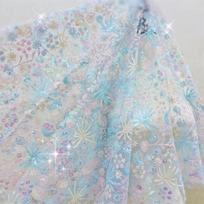 1 Yards Sky Blue Sequin Fabric High Quality Embroidery Snowflake Tull Lace For Diy Sewing Dress Stage Costume Cheongsam 1Yard